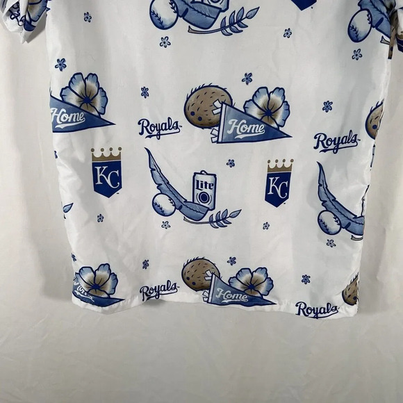 Royals Baseball Polo Shirt Men's Medium White Miller Light Button up Hawaiian - Picture 8 of 8